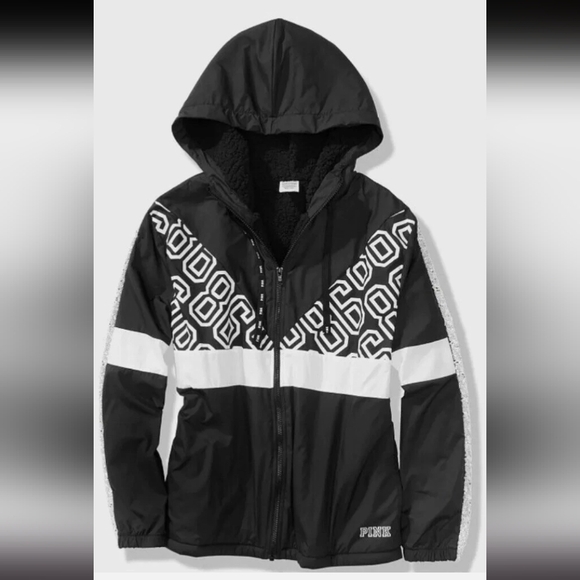 PINK Victoria's Secret Jackets & Blazers - M/L Pink Victoria's Secret Windbreaker Black & White Anorak Jacket Coat